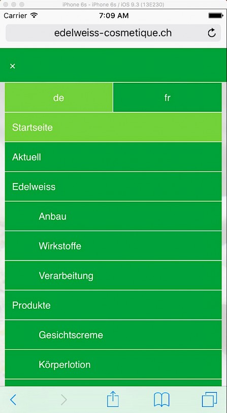 edelweiss cosm&eacute;tique mobile Navigation